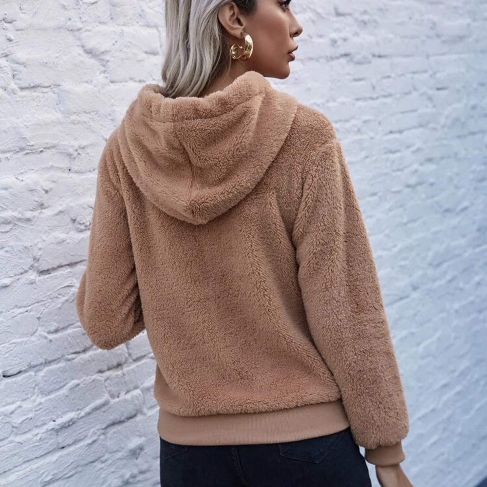 Teddy fleece hoodie sweatshirt camel tan - Picture 2 of 6